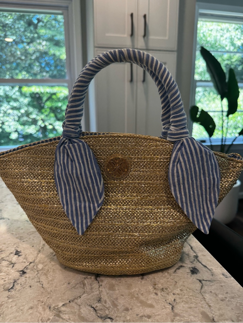 LILLY PULITZER Malia Mini Straw Bag Seersucker Scarf Handle Wrap